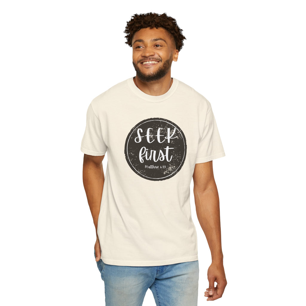 Seek First – Christian T-Shirt | Circle Seal Design | Live the Verse Collection | all4HIM