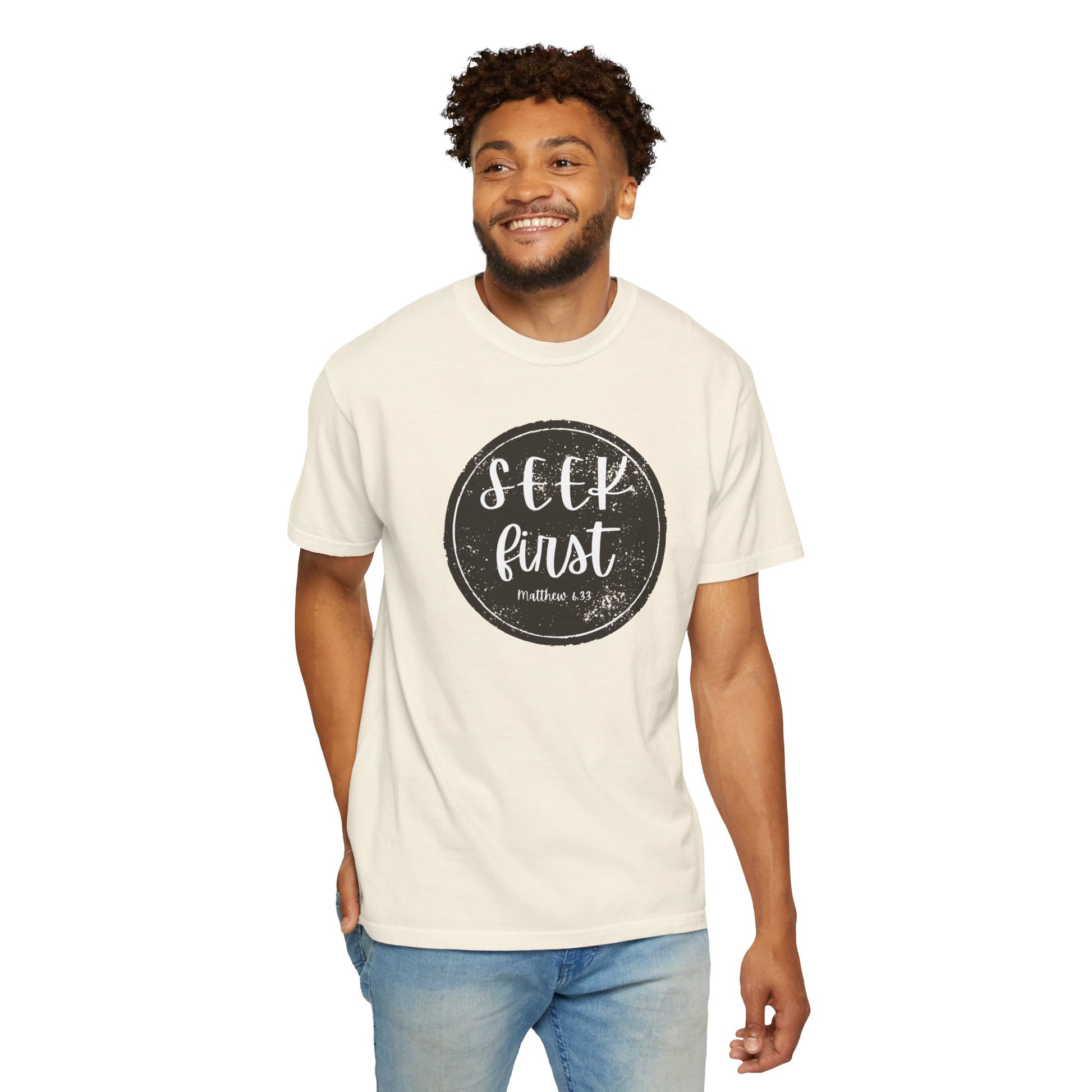 Seek First – Christian T-Shirt | Circle Seal Design | Live the Verse Collection | all4HIM