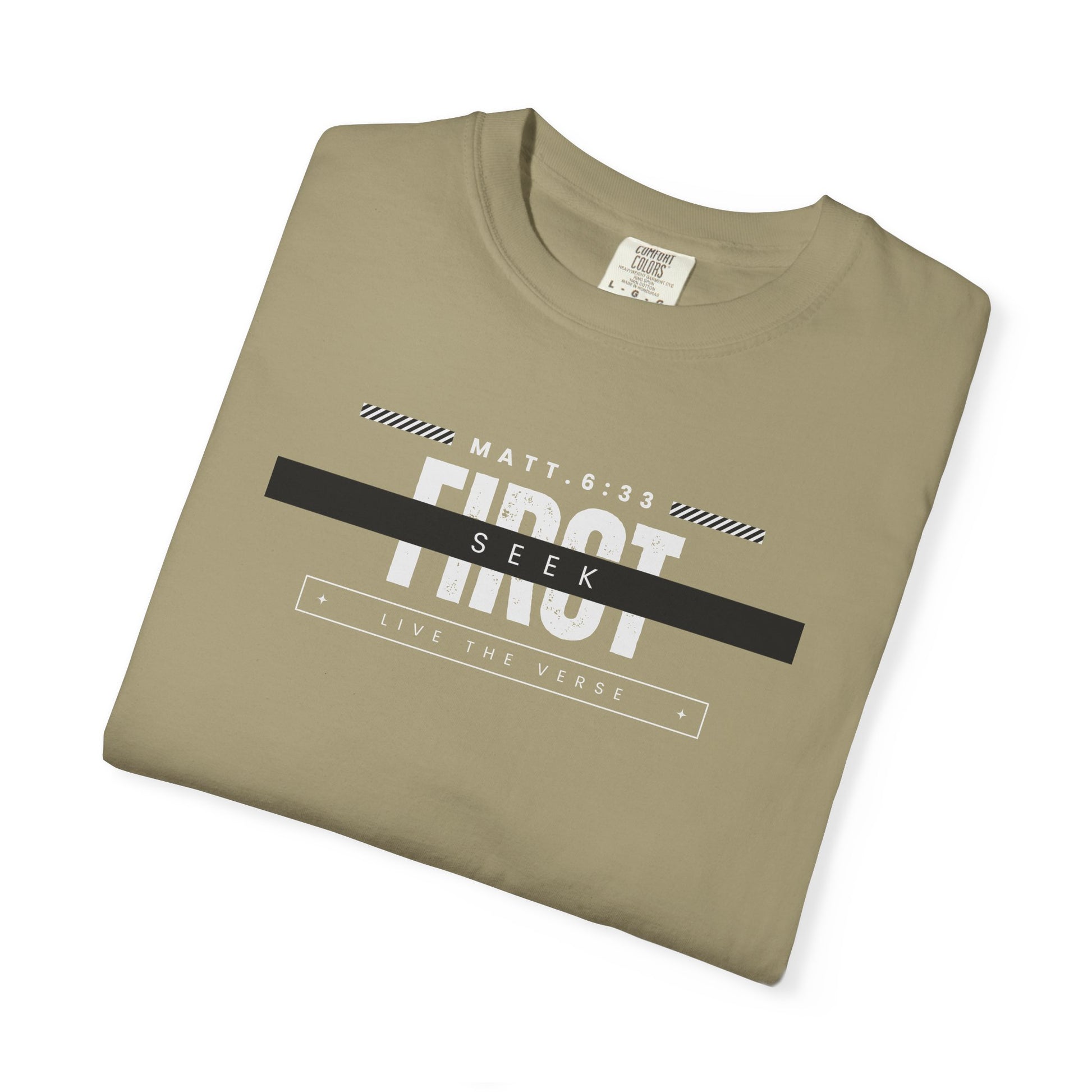 Seek First – Christian T-Shirt | Bold Typography Design | Live the Verse Collection | all4HIM