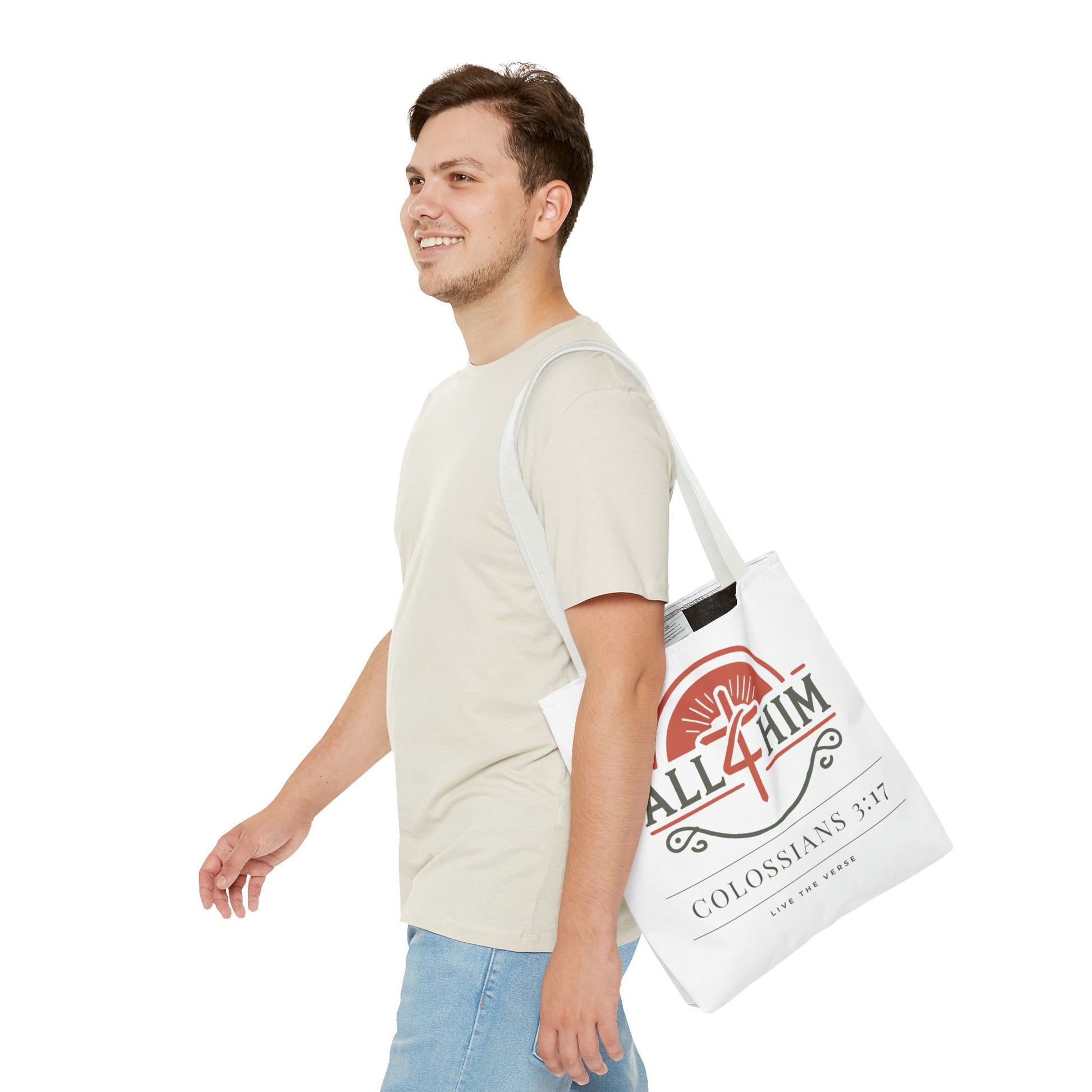 Live the Verse Tote Bag | all4HIM Logo Faith Bag | Christian Scripture-Inspired Carryall
