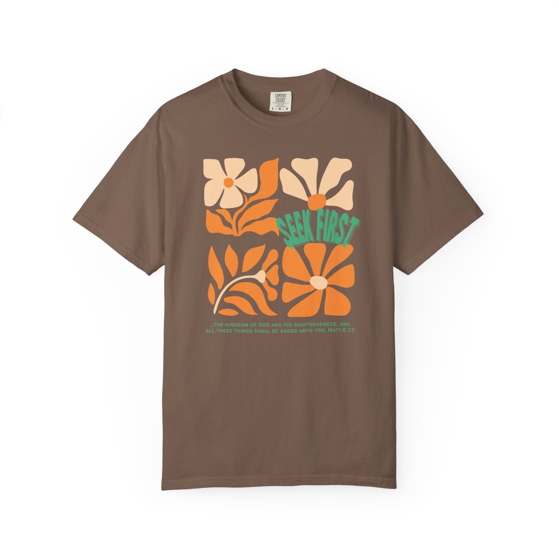 Seek First – Christian T-Shirt | Retro Floral Design | Live the Verse Collection | all4HIM