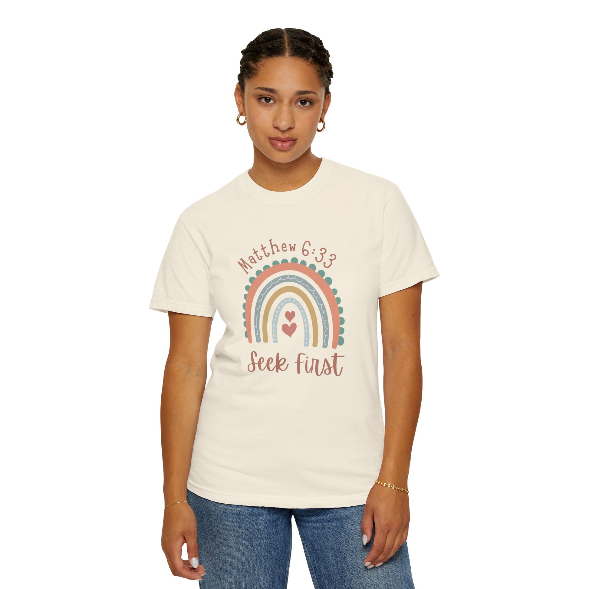 Seek First – Christian T-Shirt | Boho Rainbow Design | Live the Verse Collection | all4HIM