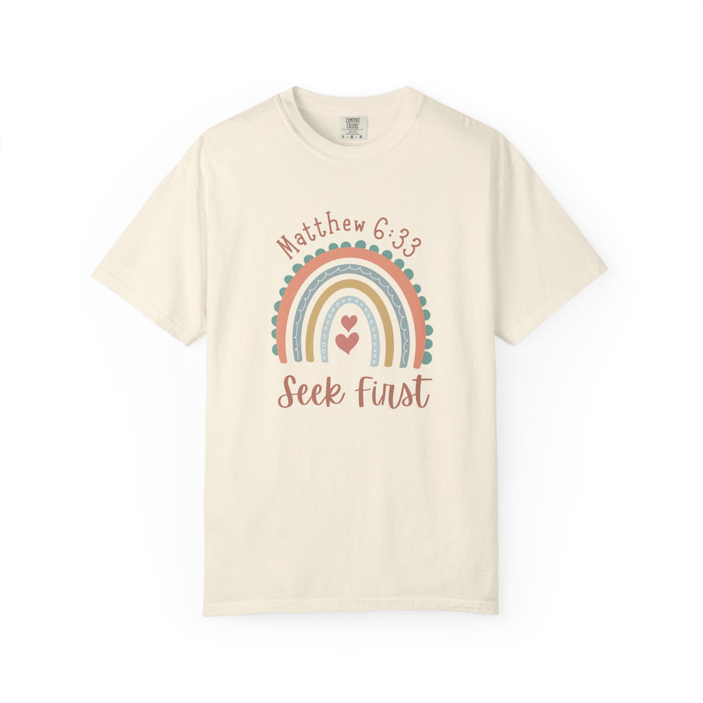 Seek First – Christian T-Shirt | Boho Rainbow Design | Live the Verse Collection | all4HIM