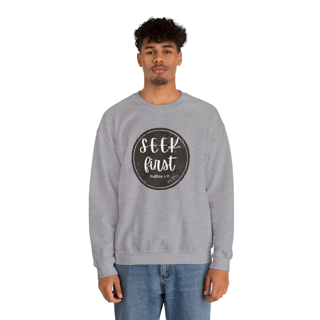 Seek First – Christian Sweatshirt | Circle Seal Design | Live the Verse Collection | all4HIM