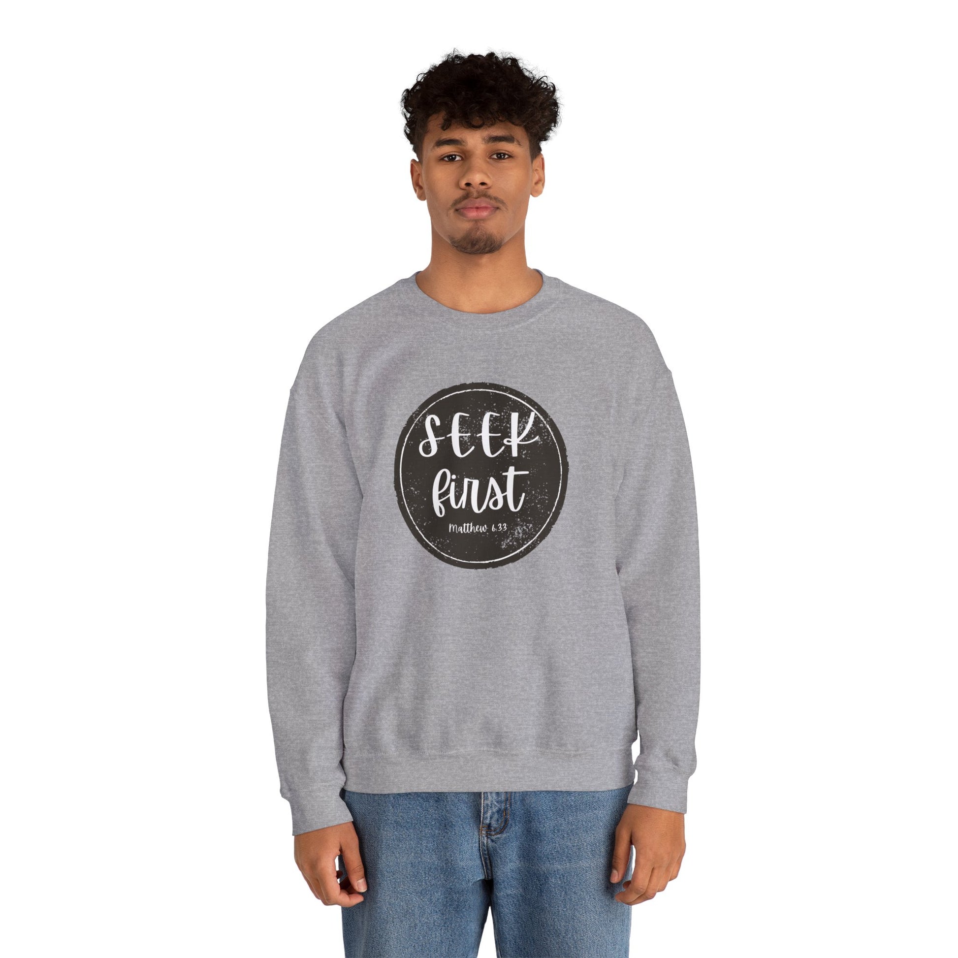 Seek First – Christian Sweatshirt | Circle Seal Design | Live the Verse Collection | all4HIM