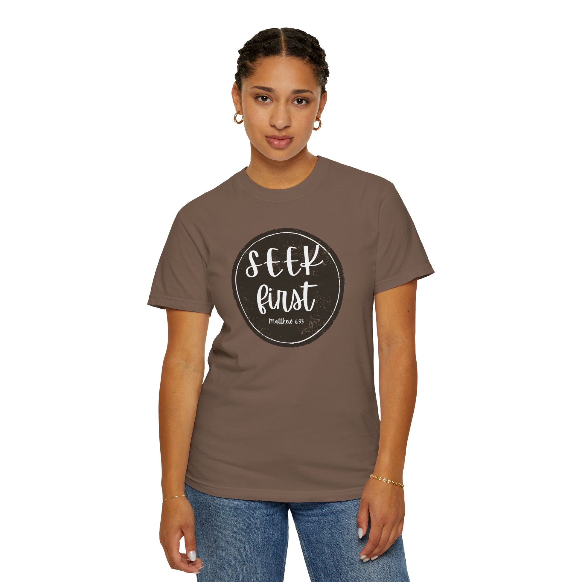 Seek First – Christian T-Shirt | Circle Seal Design | Live the Verse Collection | all4HIM