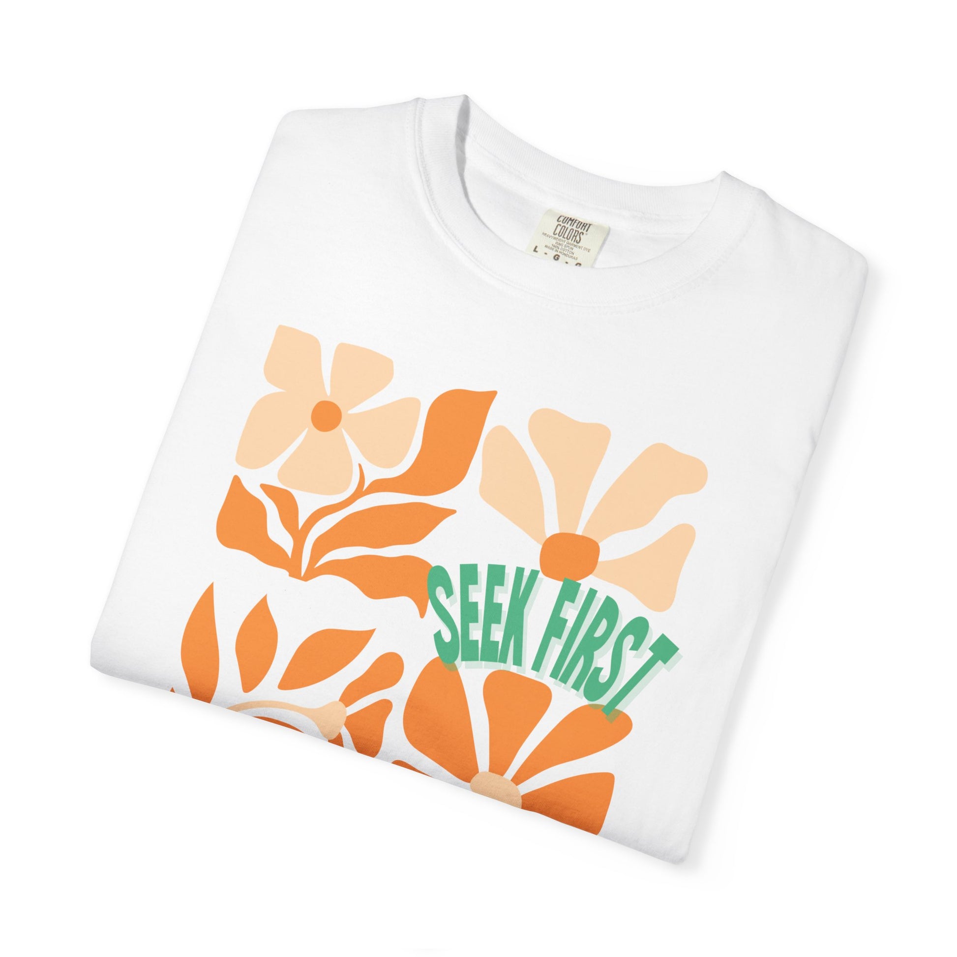Seek First – Christian T-Shirt | Retro Floral Design | Live the Verse Collection | all4HIM
