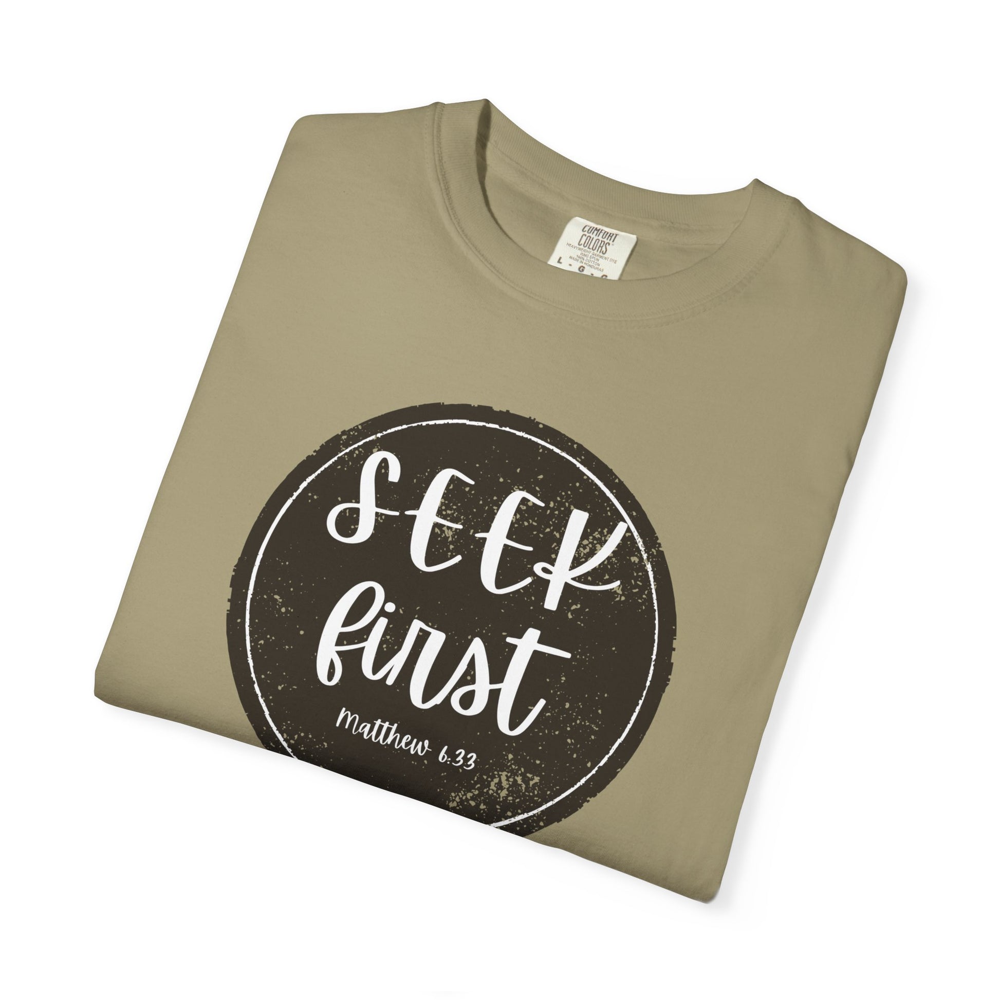 Seek First – Christian T-Shirt | Circle Seal Design | Live the Verse Collection | all4HIM