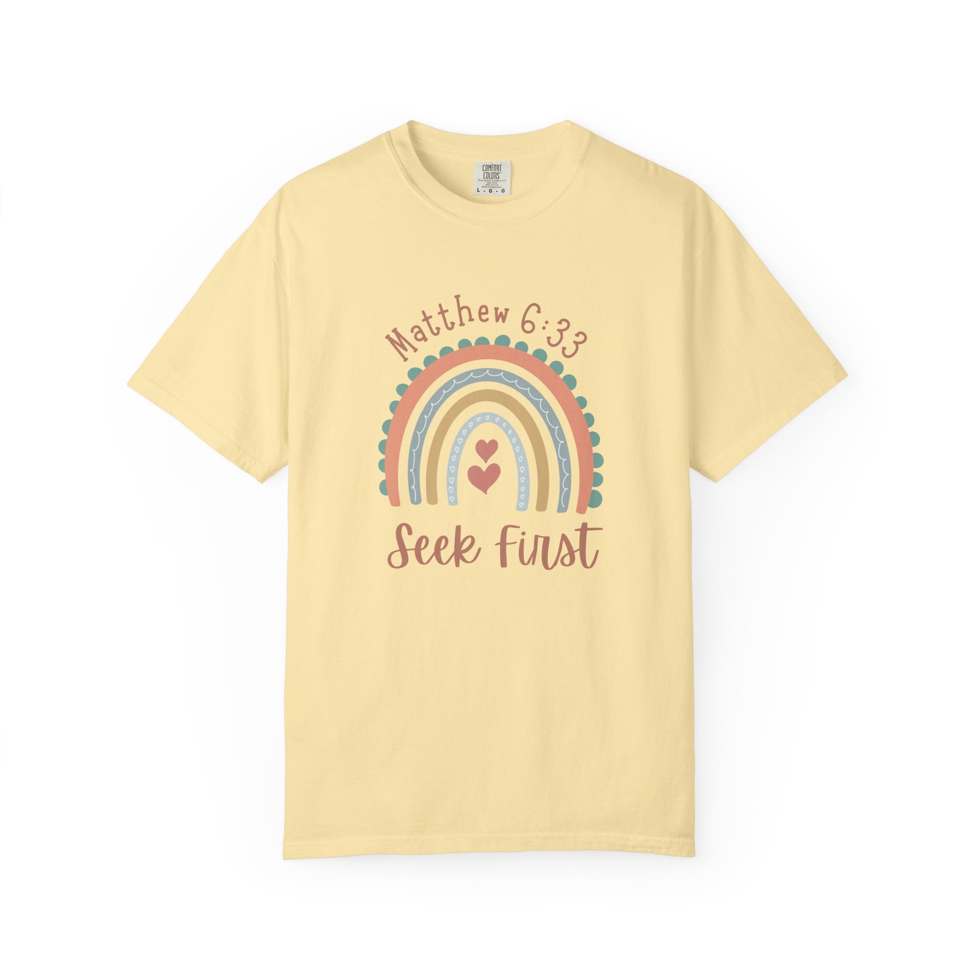 Seek First – Christian T-Shirt | Boho Rainbow Design | Live the Verse Collection | all4HIM