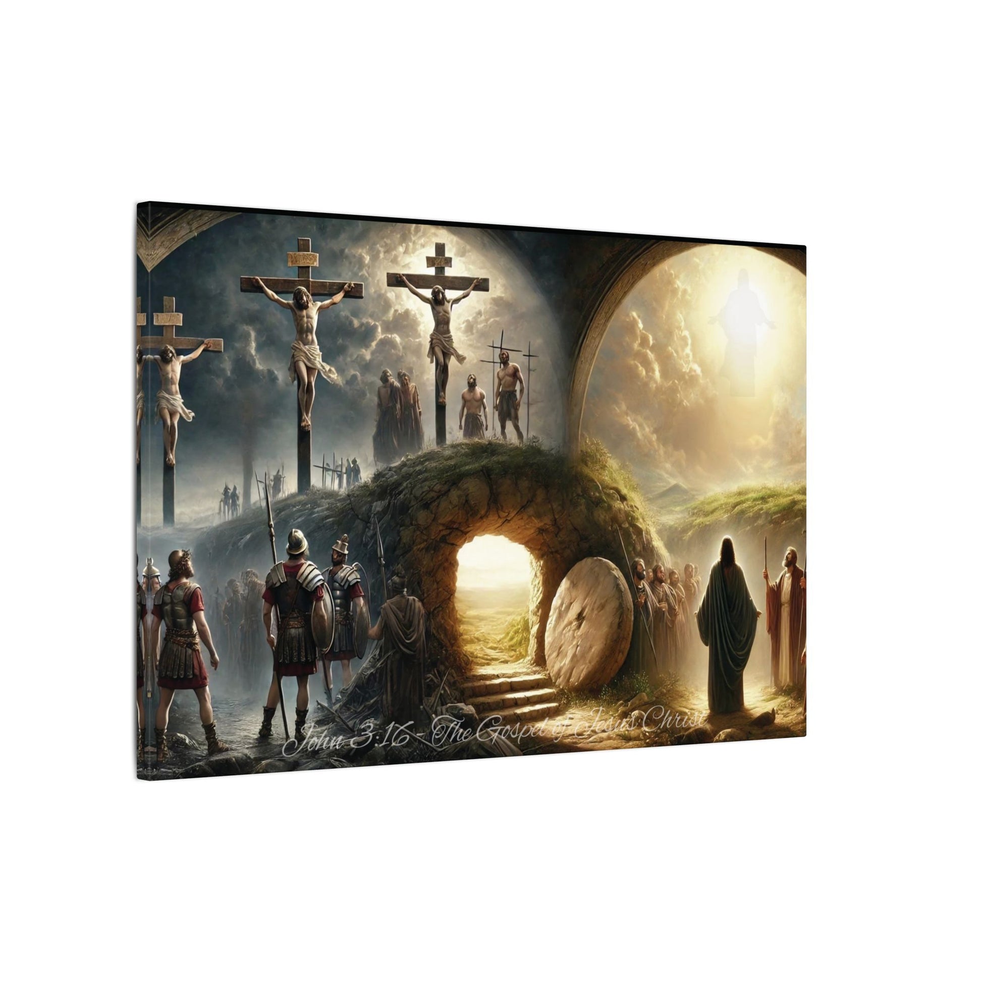 Sacred Scripture: The Gospel of Jesus Christ – From Golgotha to Glory Canvas (24x16) | all4HIM Collection