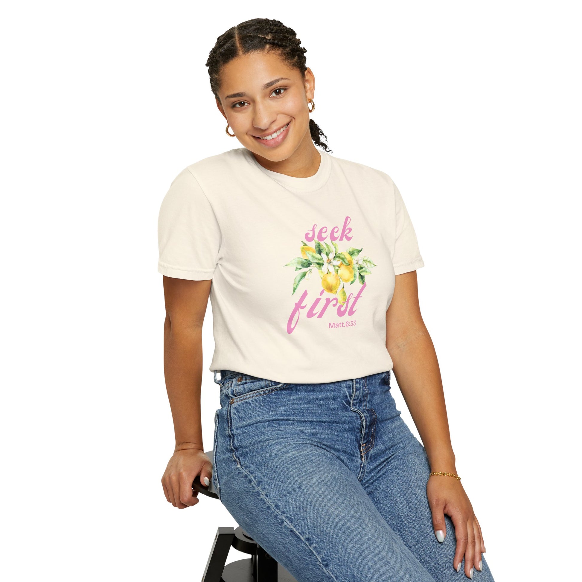 Seek First – Christian T-Shirt | Lemon Floral Design | Live the Verse Collection | all4HIM