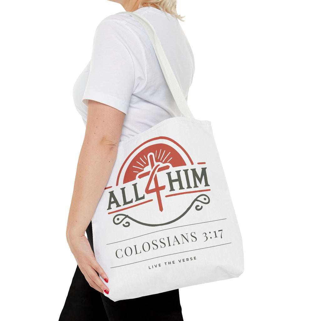 Live the Verse Tote Bag | all4HIM Logo Faith Bag | Christian Scripture-Inspired Carryall