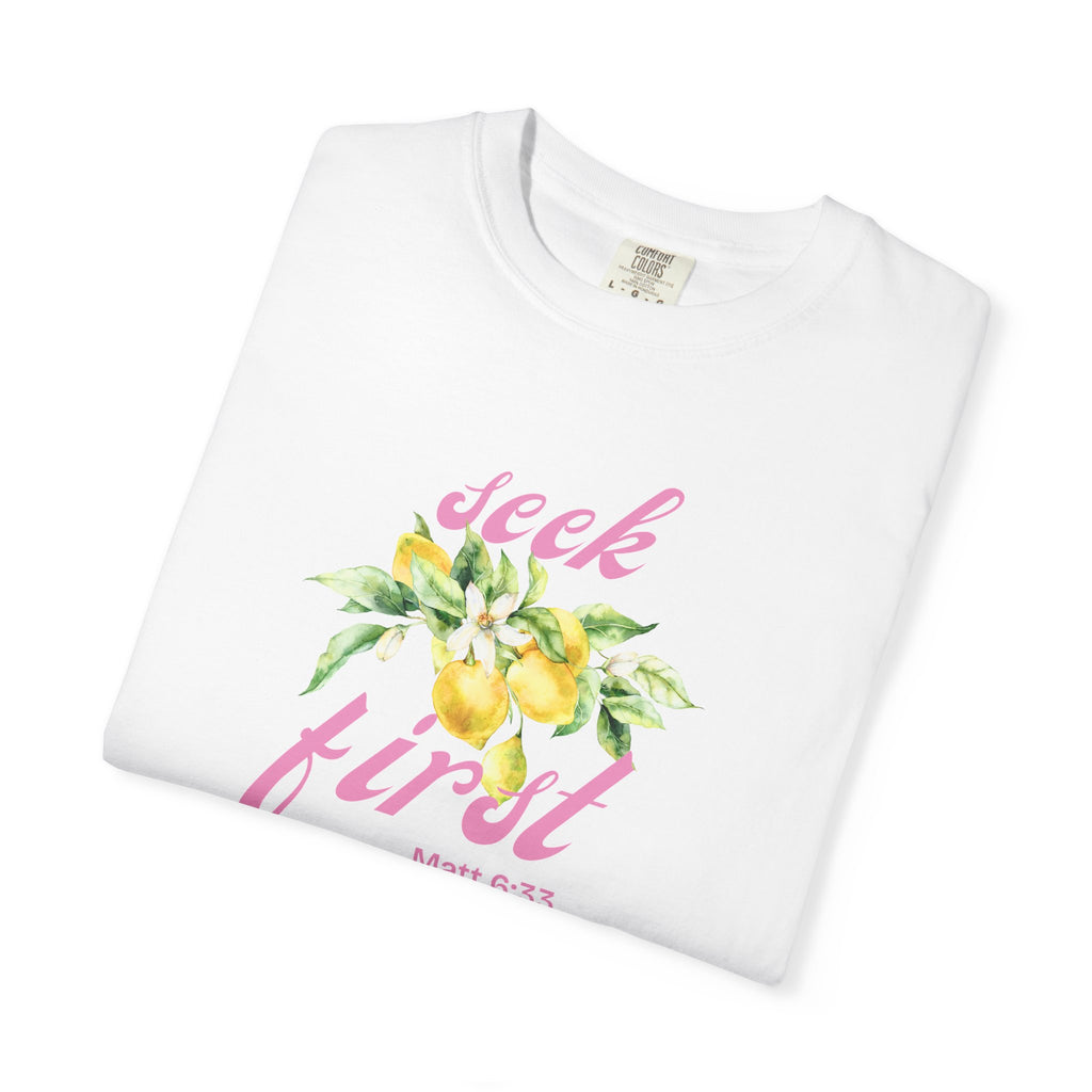 Seek First – Christian T-Shirt | Lemon Floral Design | Live the Verse Collection | all4HIM