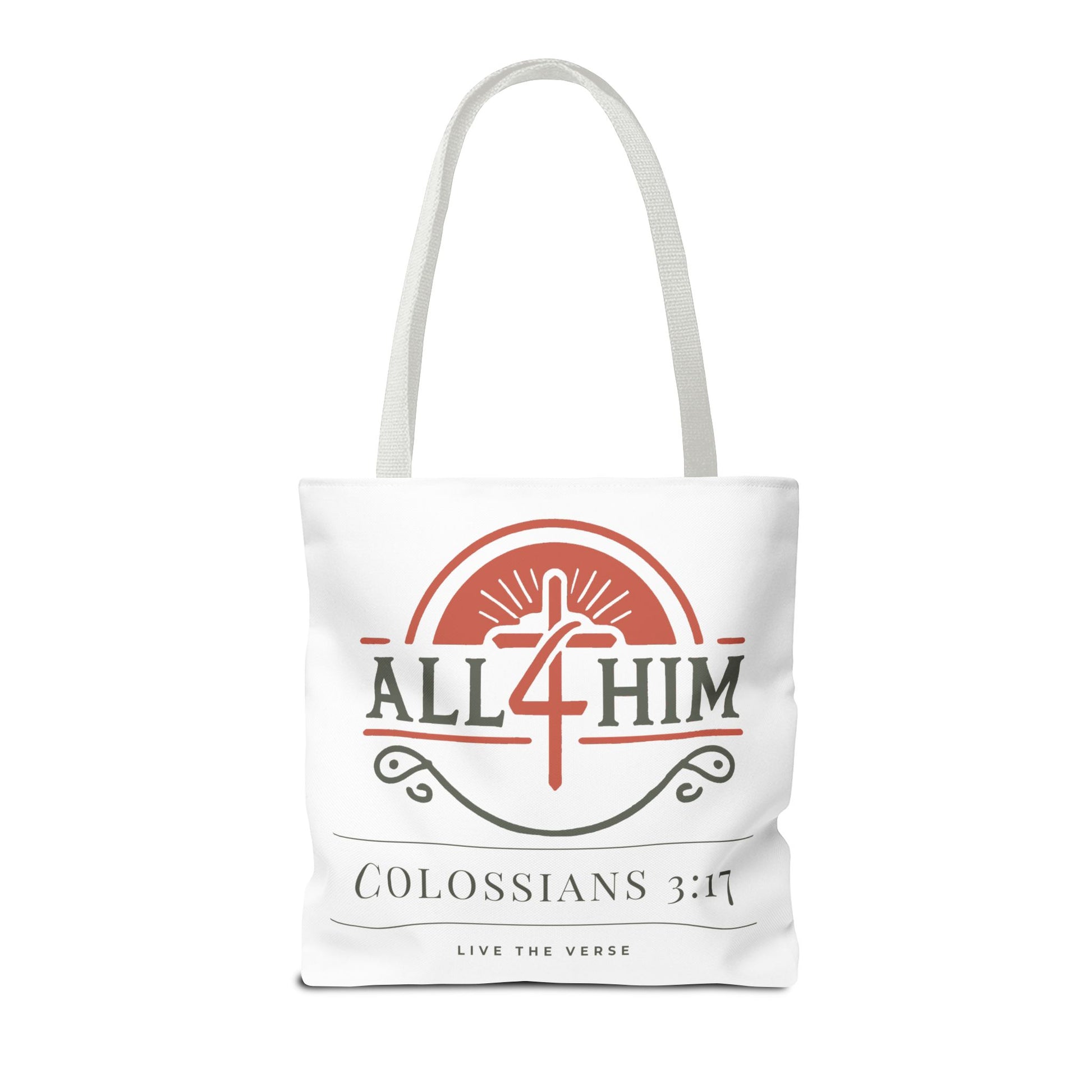 Live the Verse Tote Bag | all4HIM Logo Faith Bag | Christian Scripture-Inspired Carryall