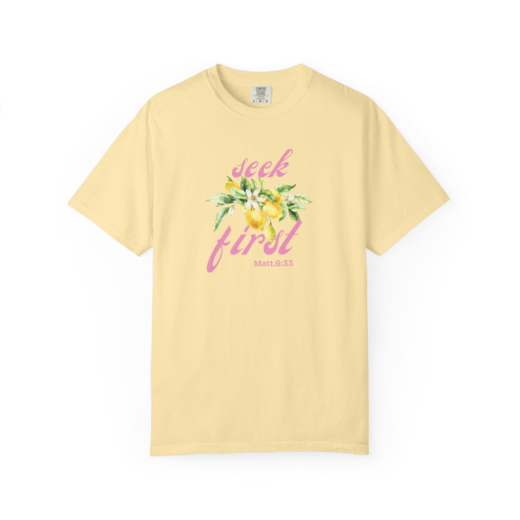 Seek First – Christian T-Shirt | Lemon Floral Design | Live the Verse Collection | all4HIM
