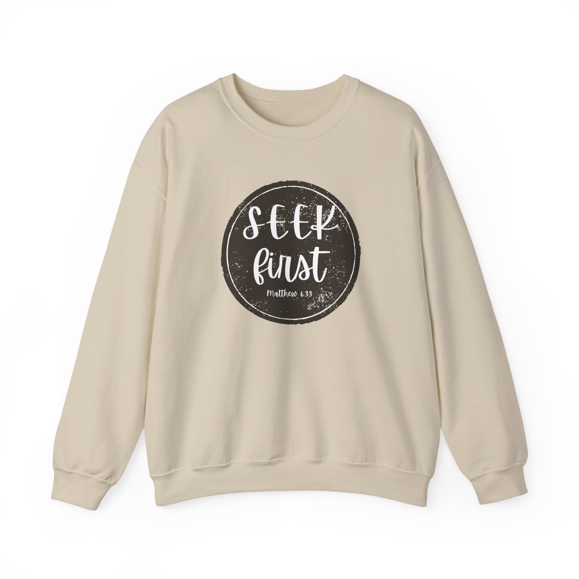 Seek First – Christian Sweatshirt | Circle Seal Design | Live the Verse Collection | all4HIM