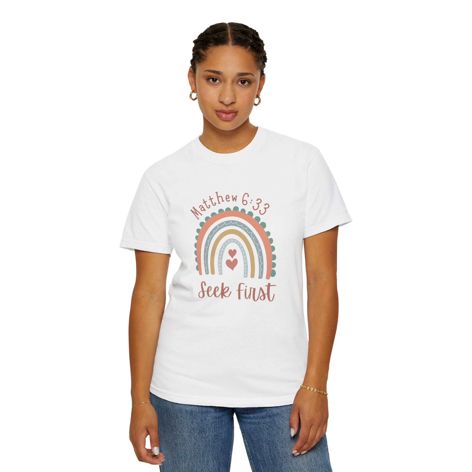 Seek First – Christian T-Shirt | Boho Rainbow Design | Live the Verse Collection | all4HIM