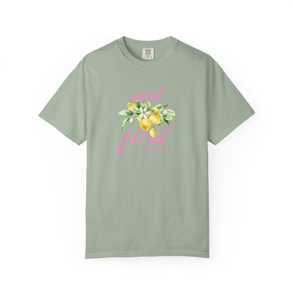 Seek First – Christian T-Shirt | Lemon Floral Design | Live the Verse Collection | all4HIM