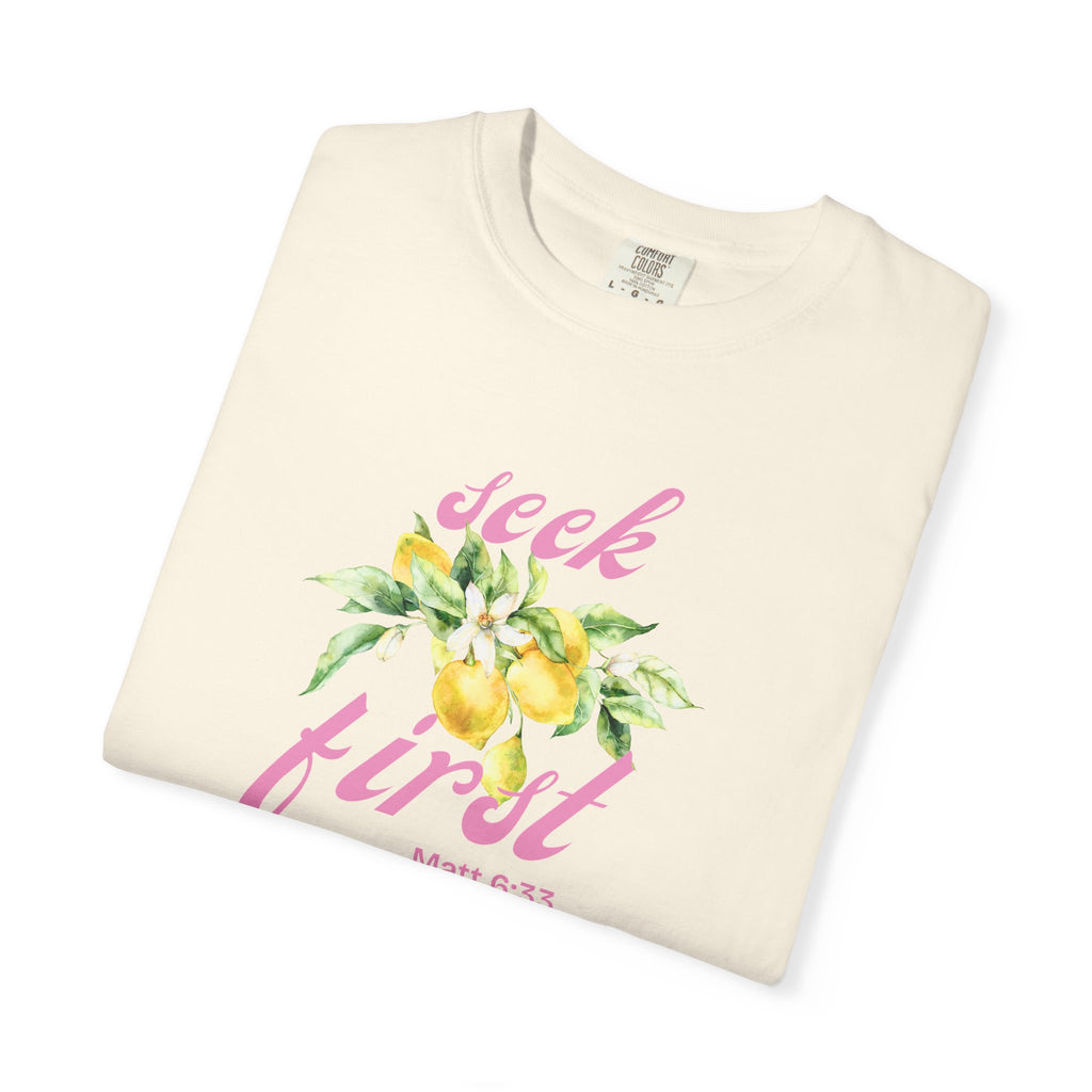 Seek First – Christian T-Shirt | Lemon Floral Design | Live the Verse Collection | all4HIM