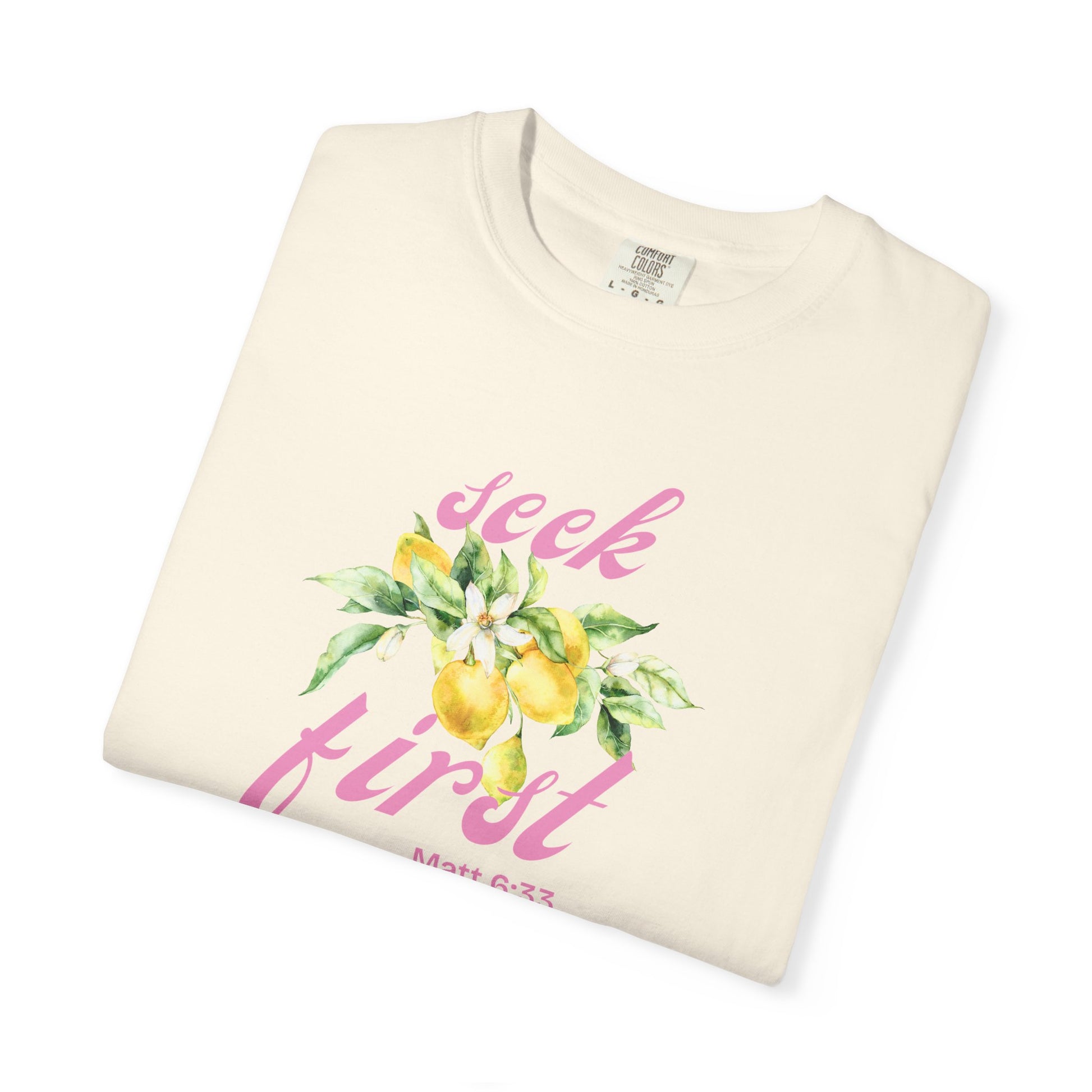 Seek First – Christian T-Shirt | Lemon Floral Design | Live the Verse Collection | all4HIM