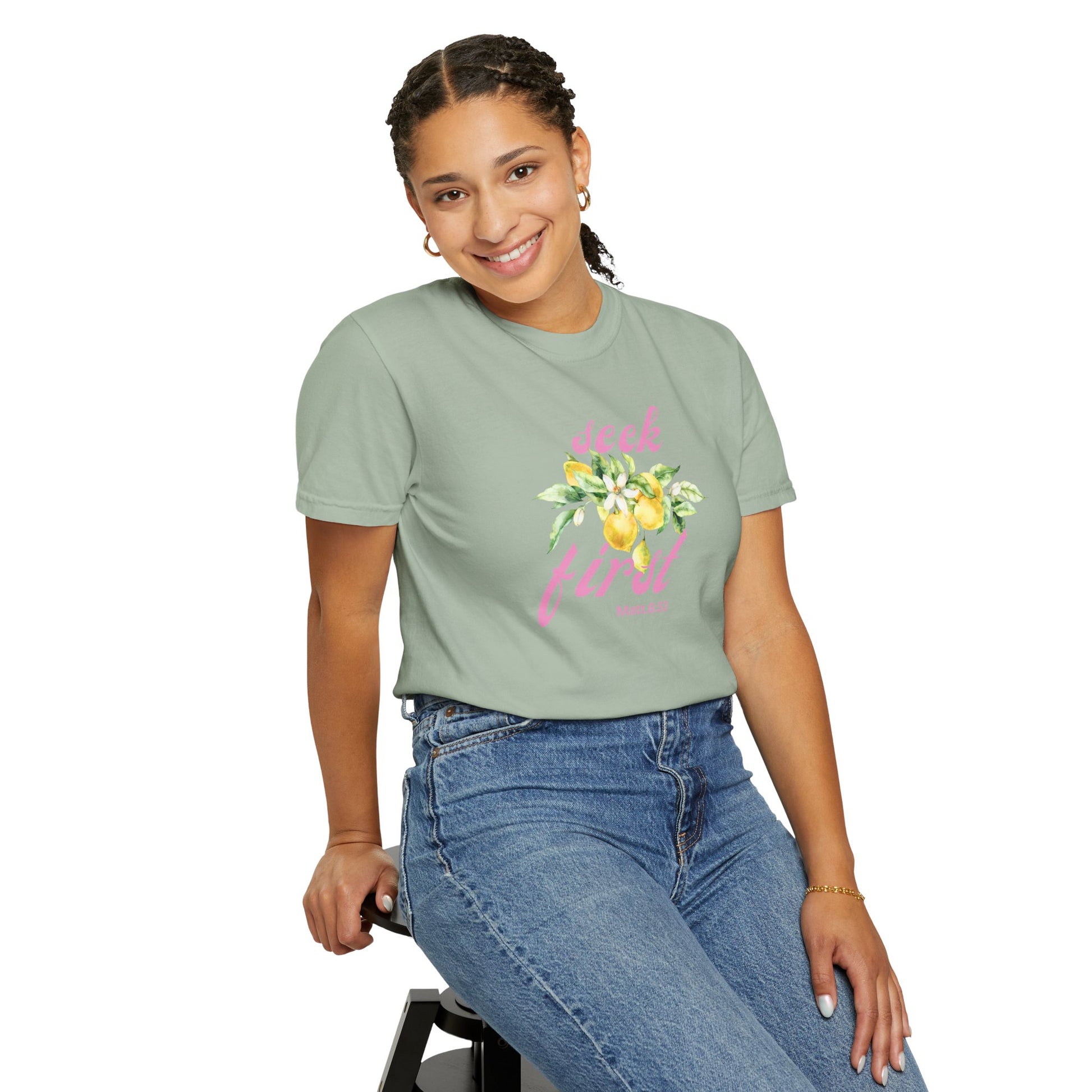 Seek First – Christian T-Shirt | Lemon Floral Design | Live the Verse Collection | all4HIM