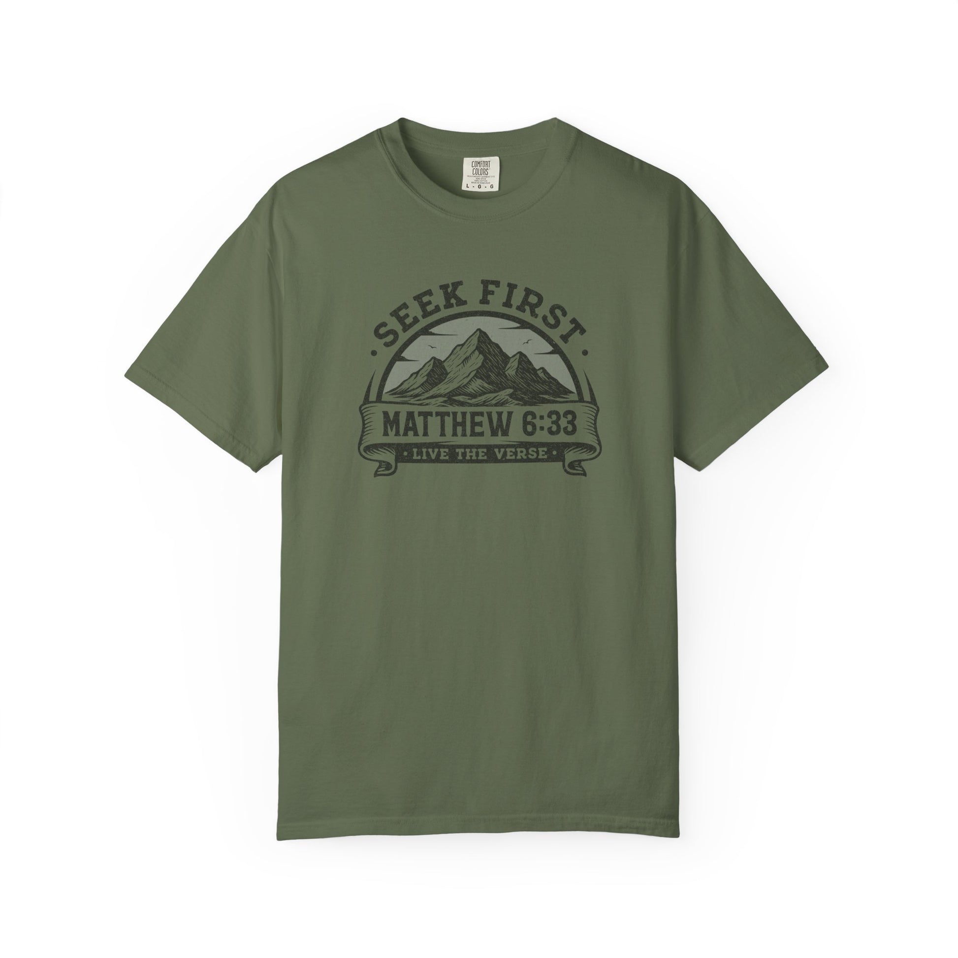Seek First – Christian T-Shirt | Mountain Design | Live the Verse Collection | all4HIM