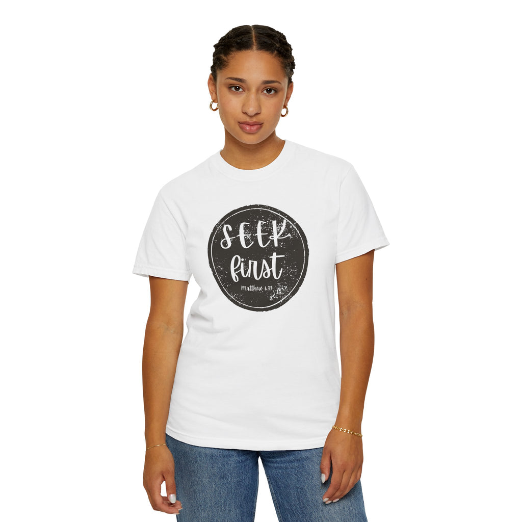 Seek First – Christian T-Shirt | Circle Seal Design | Live the Verse Collection | all4HIM