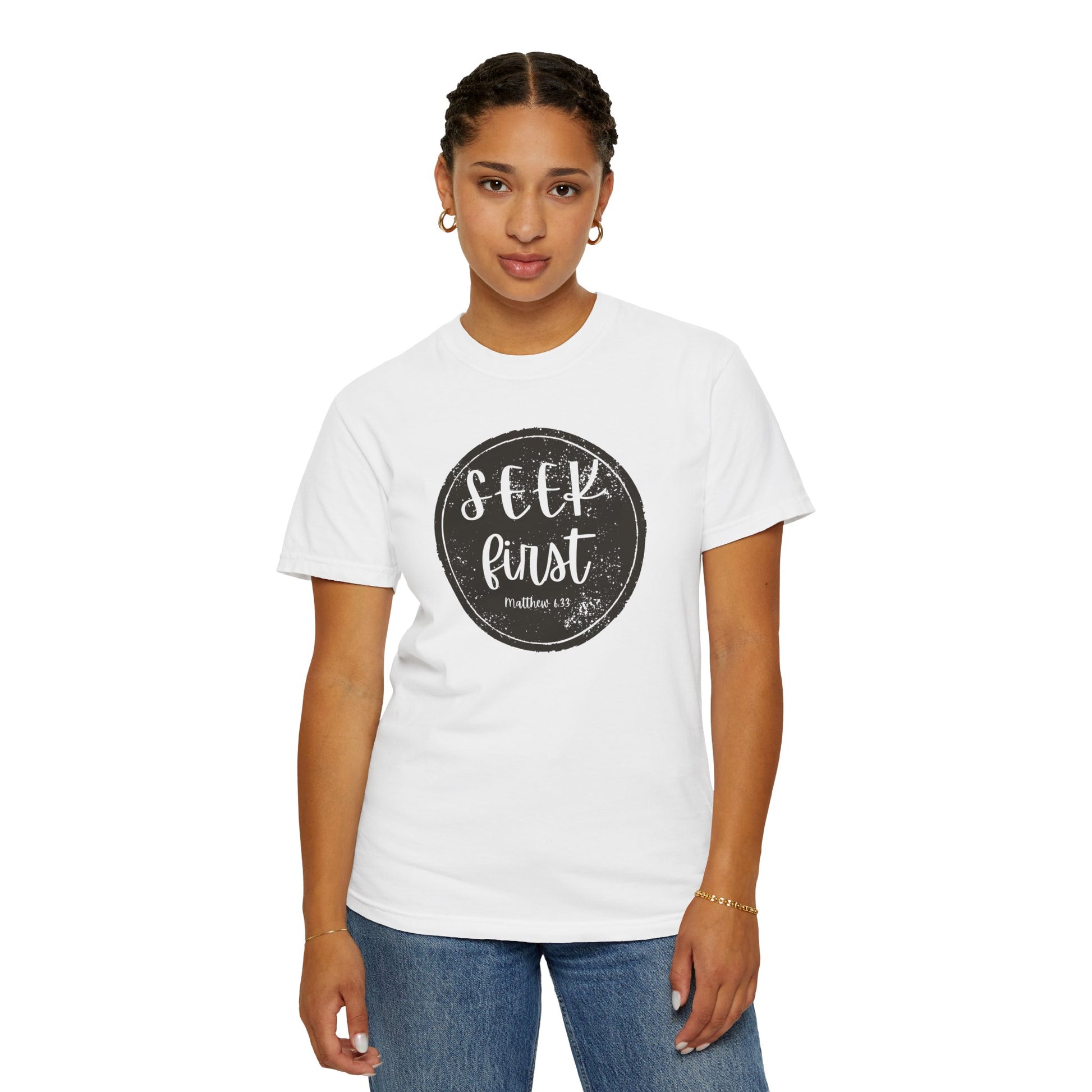Seek First – Christian T-Shirt | Circle Seal Design | Live the Verse Collection | all4HIM