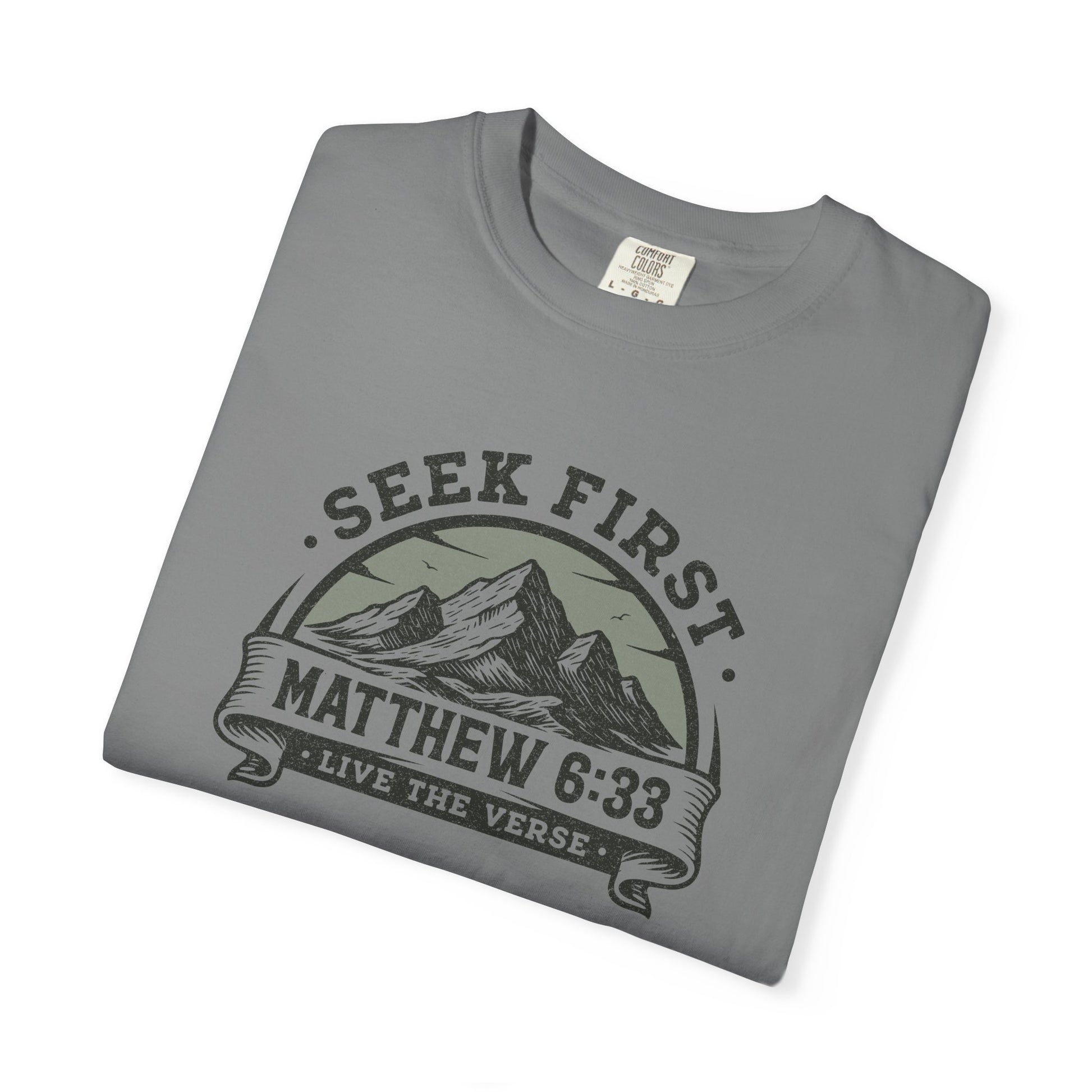 Seek First – Christian T-Shirt | Mountain Design | Live the Verse Collection | all4HIM
