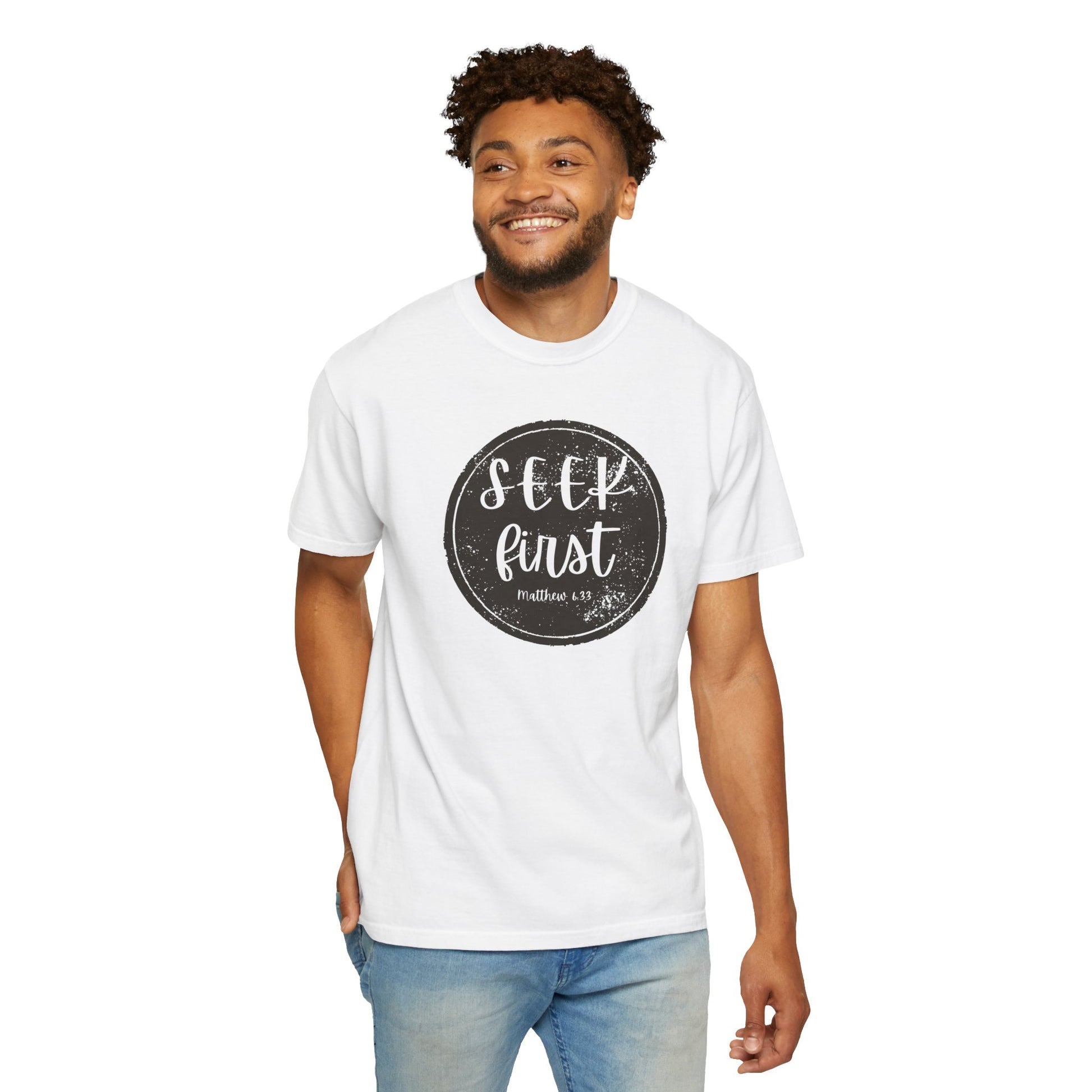 Seek First – Christian T-Shirt | Circle Seal Design | Live the Verse Collection | all4HIM