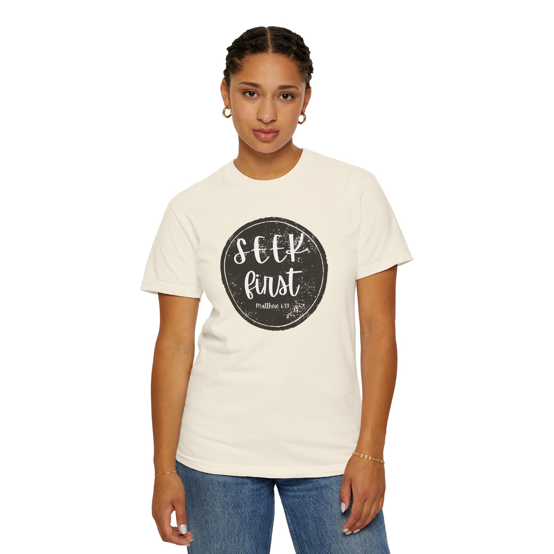 Seek First – Christian T-Shirt | Circle Seal Design | Live the Verse Collection | all4HIM