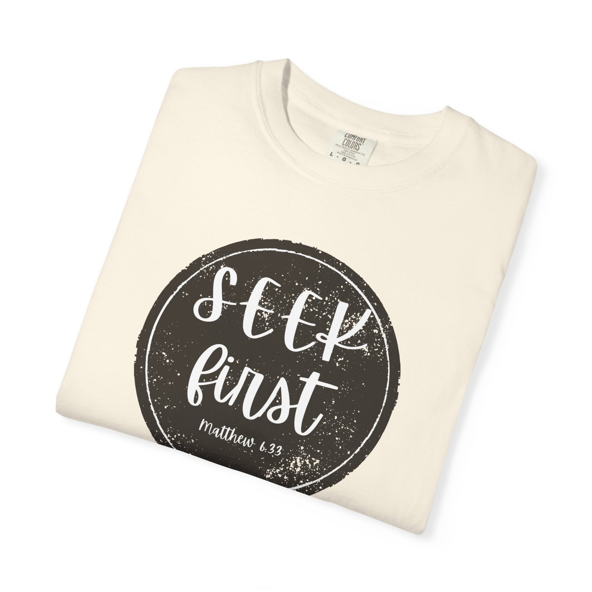 Seek First – Christian T-Shirt | Circle Seal Design | Live the Verse Collection | all4HIM