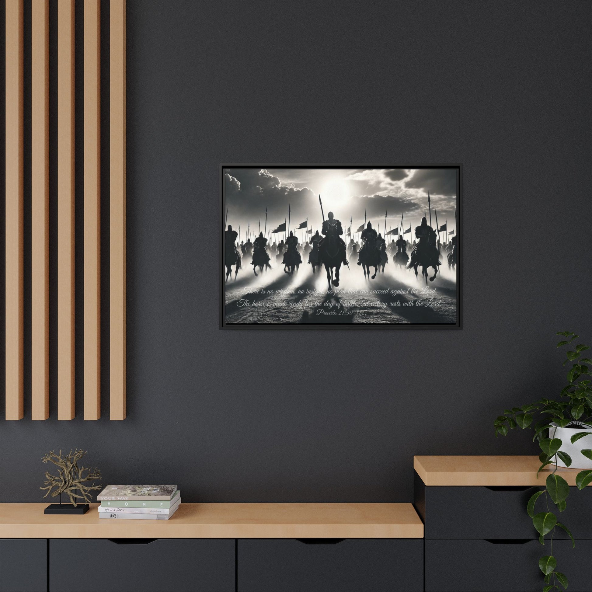 Sacred Scriptures: Proverbs 21 - Victory Rests with the Lord- Black Framed Canvas | all4HIM collection