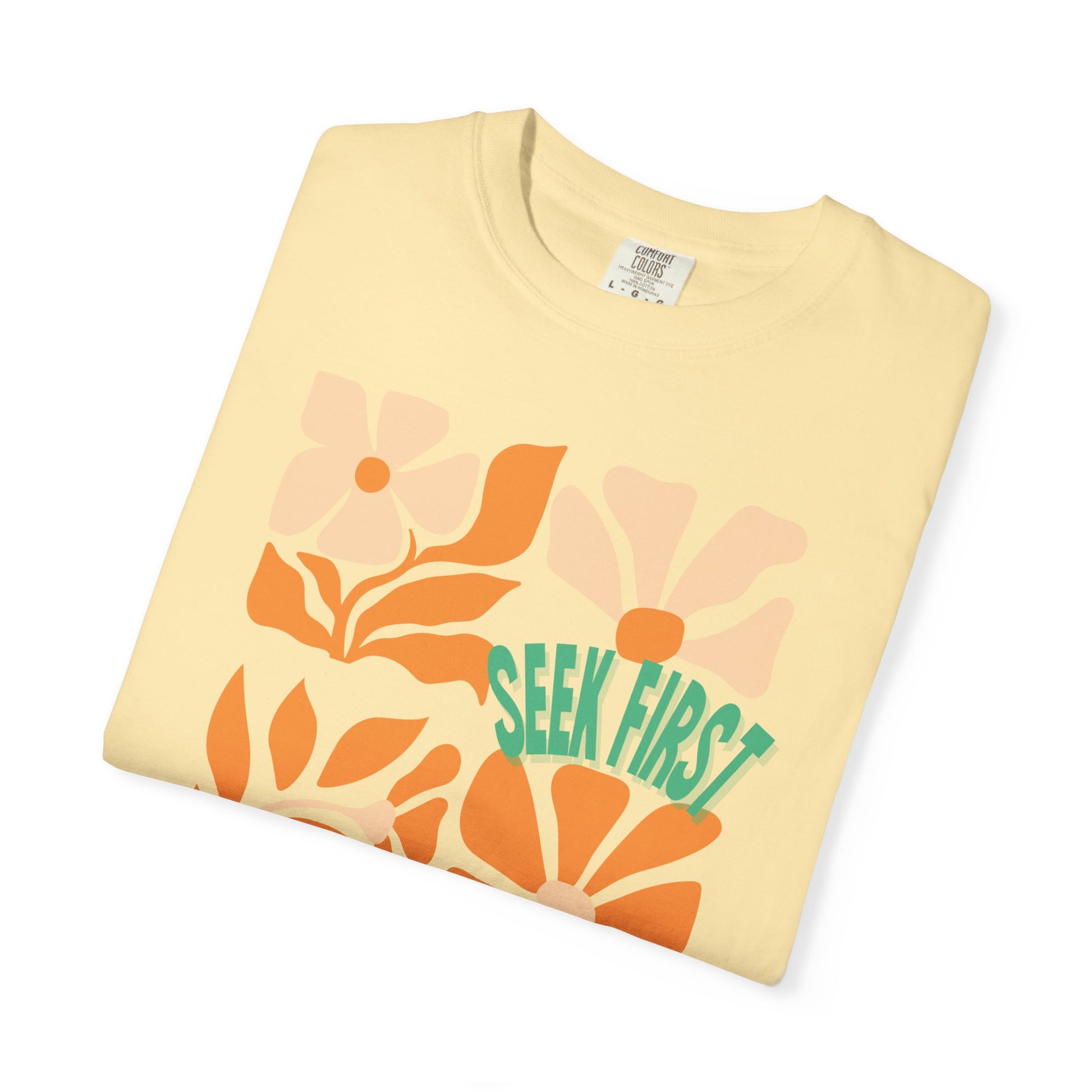 Seek First – Christian T-Shirt | Retro Floral Design | Live the Verse Collection | all4HIM