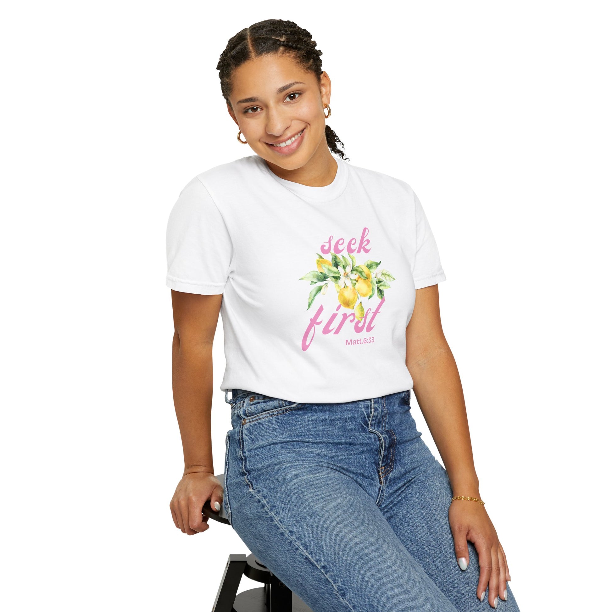 Seek First – Christian T-Shirt | Lemon Floral Design | Live the Verse Collection | all4HIM