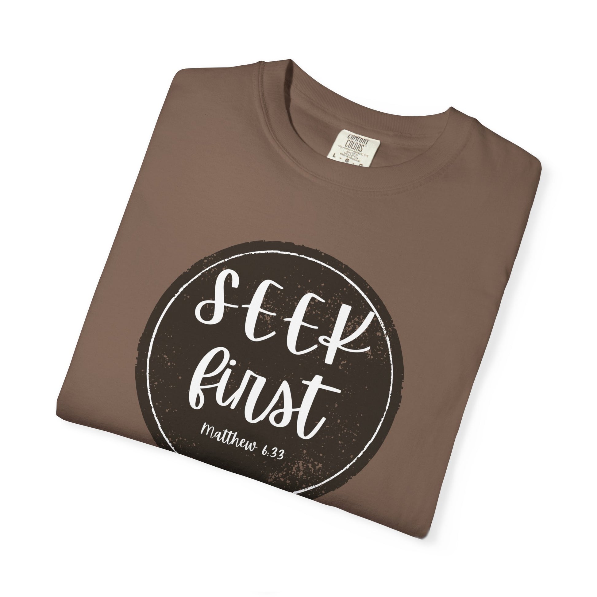 Seek First – Christian T-Shirt | Circle Seal Design | Live the Verse Collection | all4HIM