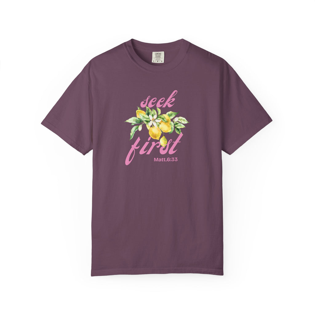 Seek First – Christian T-Shirt | Lemon Floral Design | Live the Verse Collection | all4HIM