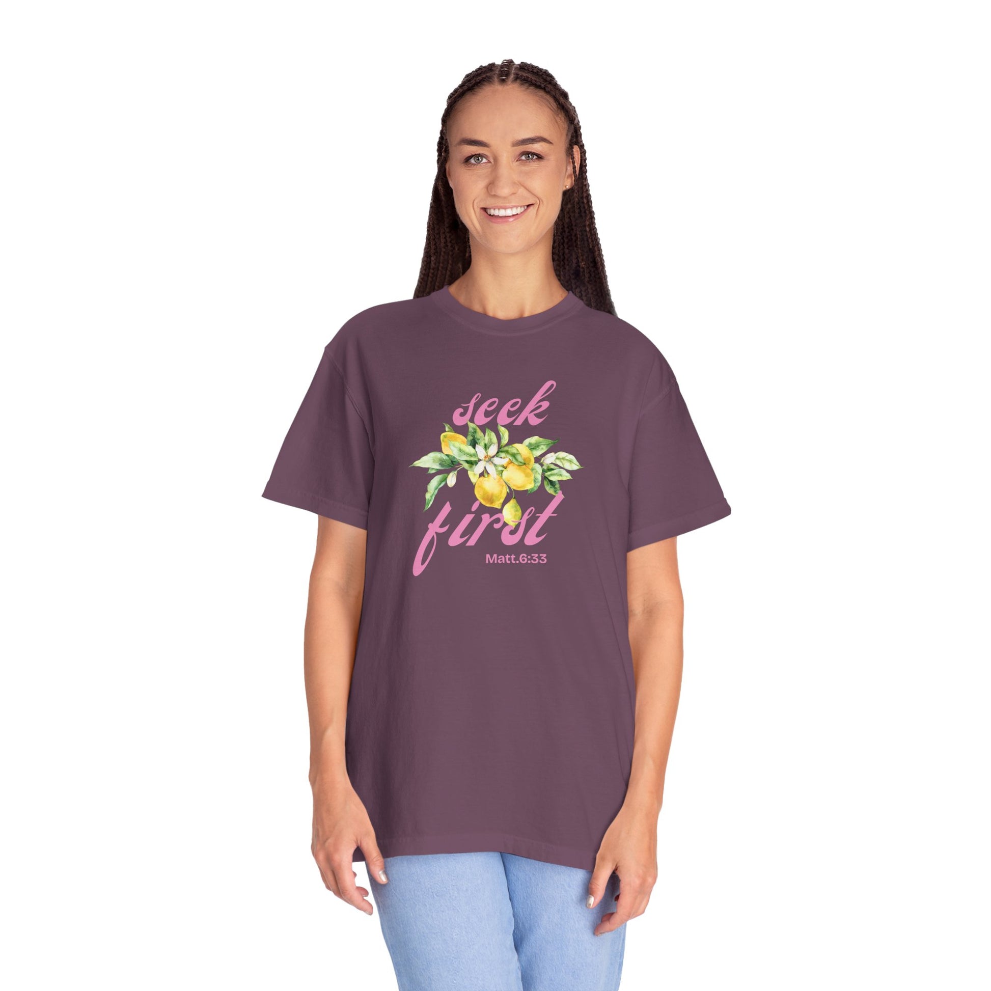 Seek First – Christian T-Shirt | Lemon Floral Design | Live the Verse Collection | all4HIM