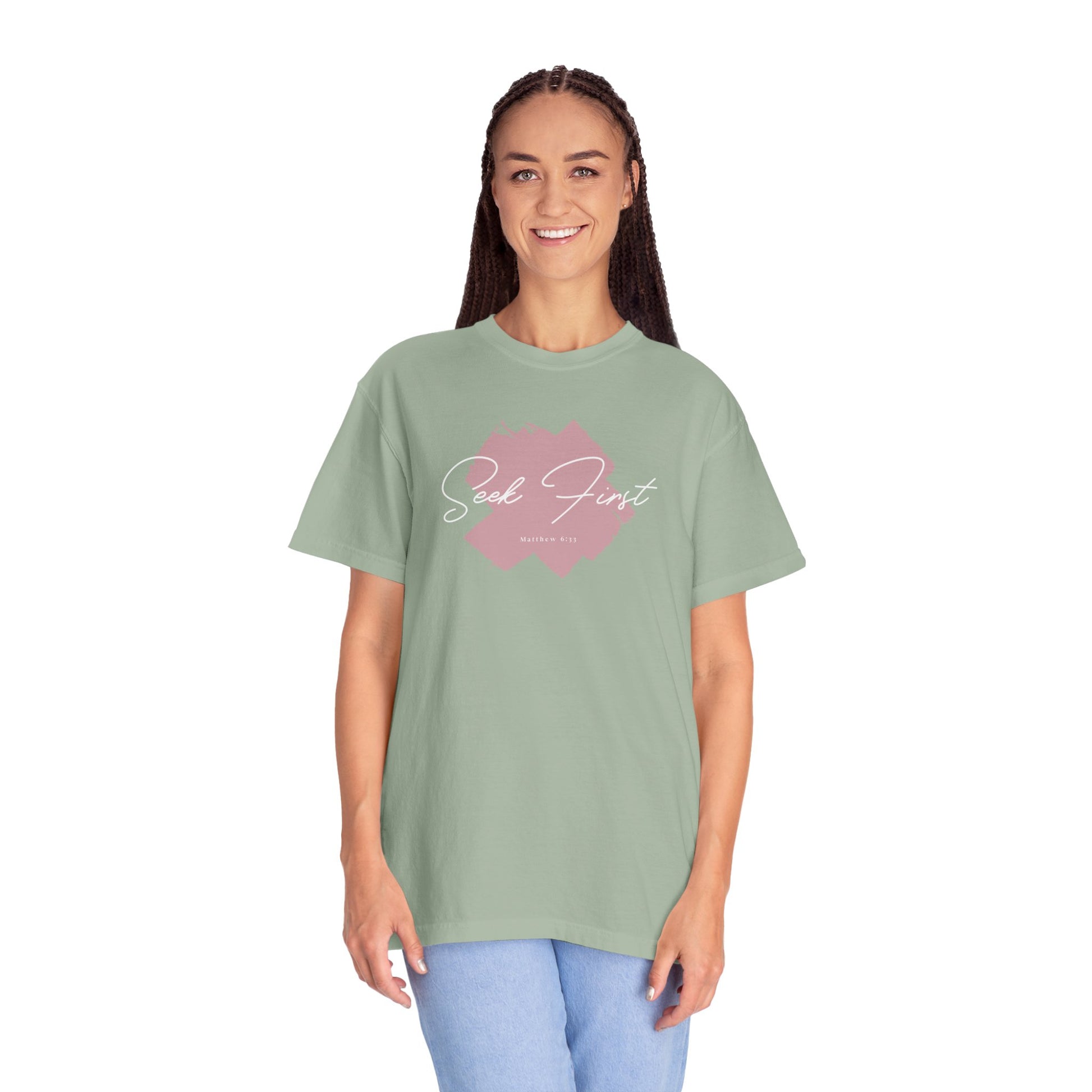 Seek First – Christian T-Shirt | Brush Script Design | Live the Verse Collection | all4HIM