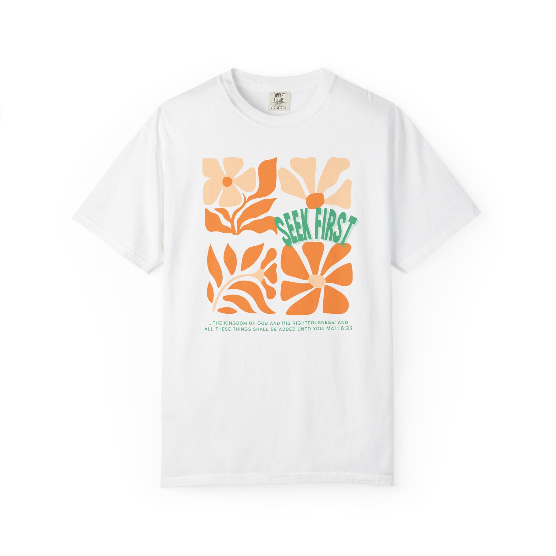 Seek First – Christian T-Shirt | Retro Floral Design | Live the Verse Collection | all4HIM