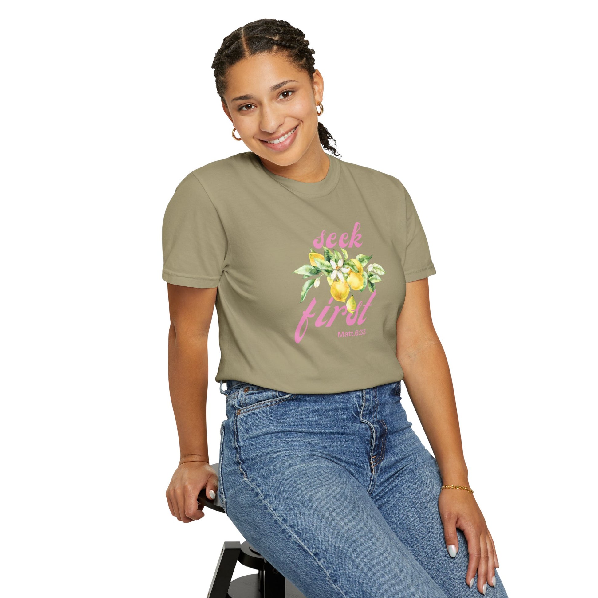 Seek First – Christian T-Shirt | Lemon Floral Design | Live the Verse Collection | all4HIM