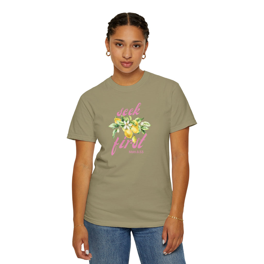Seek First – Christian T-Shirt | Lemon Floral Design | Live the Verse Collection | all4HIM