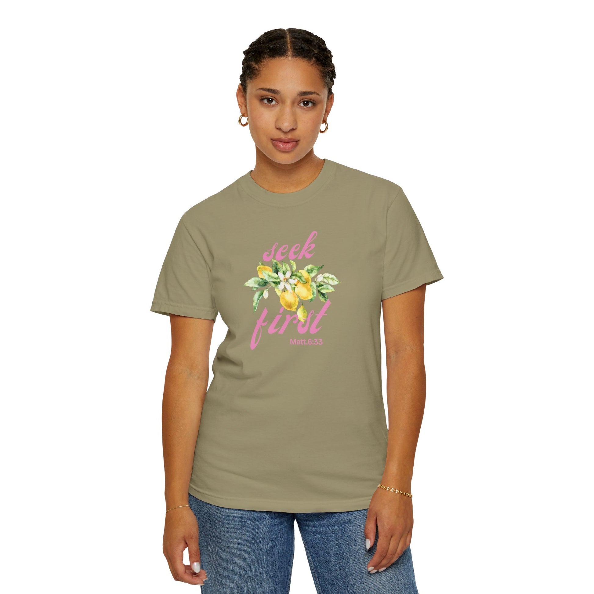 Seek First – Christian T-Shirt | Lemon Floral Design | Live the Verse Collection | all4HIM